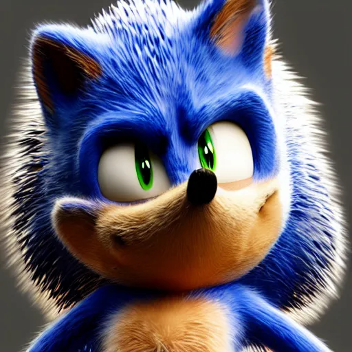 Prompt: realistic sonic the hedgehog photorealistic highly detailed fur detailed facial features heraldo ortega, octane render, trending on artstation