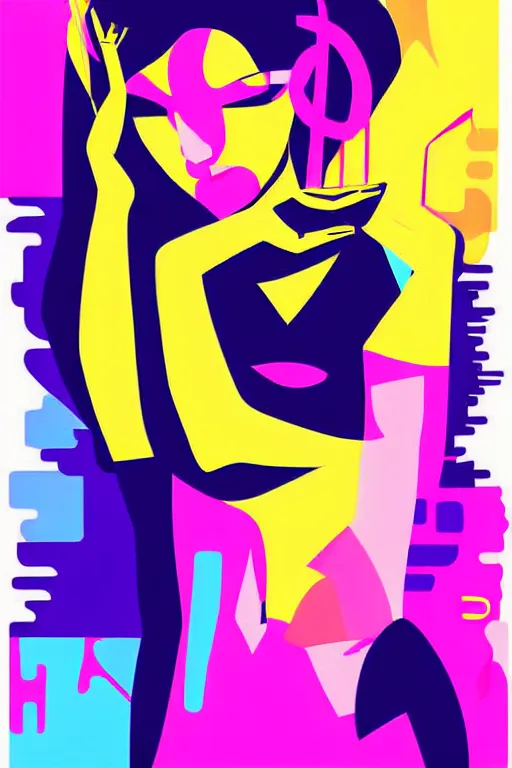 Prompt: vector style the abstract painting of an image of a lady artistic flat illustration, cyber punk minimal figure art, soft colors mono chromatic, art in the style of Bryen Frost