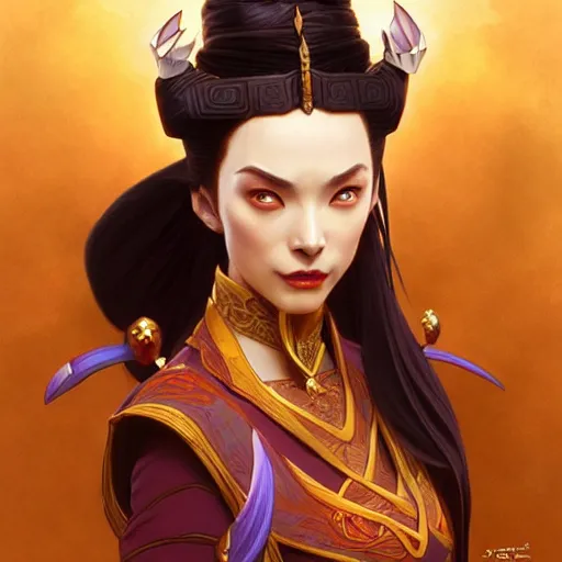 Image similar to Princess Azula from Avatar The Last Airbender, D&D, fantasy, intricate, elegant, highly detailed, digital painting, artstation, concept art, matte, sharp focus, illustration, art by Artgerm and Greg Rutkowski and Alphonse Mucha