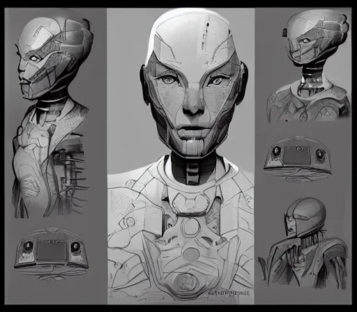 Image similar to beautiful robot character design, full body, whole body, one face, dystopian, glowing led lights, skin details, digital painting, comic book drawin, sculpted in zbrush, artstation, concept art, smooth, sharp, chiaroscuro, soft lighting, rule of thirds, fibonacci, art by mike mignola and david rubin