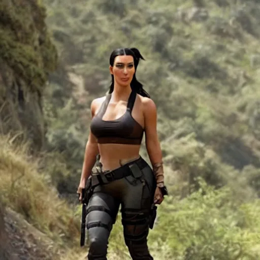 Image similar to A still of Kim Kardashian as Lara Croft