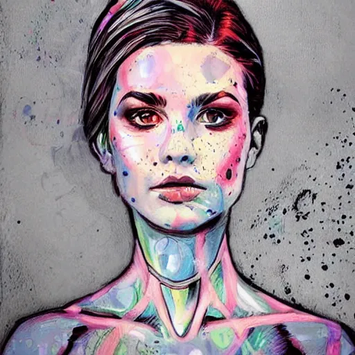 Image similar to woman portrait made out of paint, beautiful, cyborg, comic book art