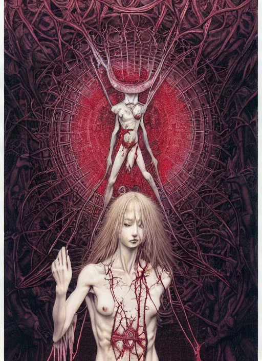 Image similar to realistic detailed image of a nurse performing an occult ritual in an old soviet public bathroom by Ayami Kojima, and Mark Brooks, Neo-Gothic, gothic, rich deep colors. Beksinski painting. art by Takato Yamamoto. masterpiece. ultra details, high quality, high resolution .