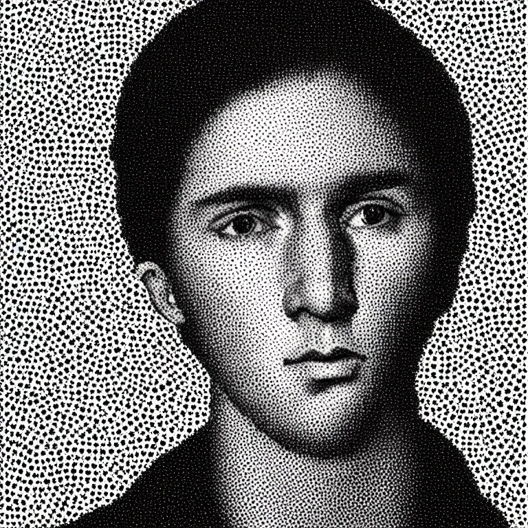 Prompt: portrait of a young man in the stippling style, pointillism