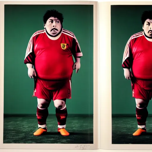 Image similar to a portrait of obese lionel messi by nobuyoshi araki