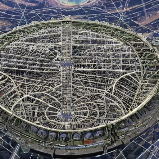 Image similar to a complex mechanical megastructure city.