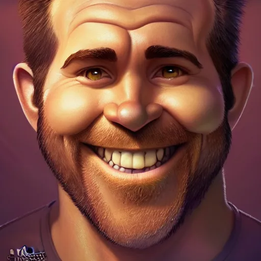 Prompt: portrait of a cartoon ryan reynolds smiling, medium shot, zootopia, fantasy, intricate, cinematic lighting, digital painting, artstation, concept art, smooth, sharp focus, pixar zootopia illustration, art by artgerm and greg rutkowski and disney, detailed textures, award winning portrait studio lighting by jessica rossier and brian froud and gaston bussiere