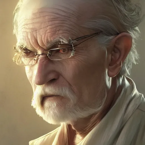 Image similar to ultra realistic illustration, bella thorne as old man, intricate, elegant, highly detailed, digital painting, artstation, concept art, smooth, sharp focus, illustration, art by artgerm and greg rutkowski and alphonse mucha