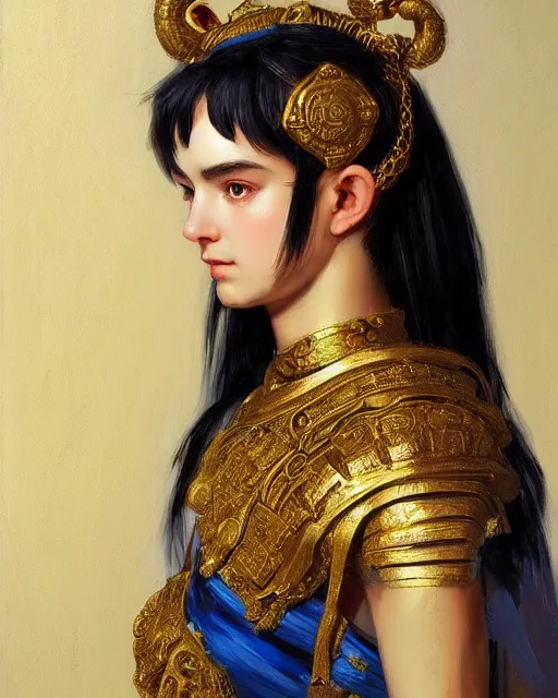 Image similar to portrait of an ancient greek character in intricate ornate armor, by ilya kuvshinov, by thomas lawrence, by bayard wu, trending on artstation, masterpiece