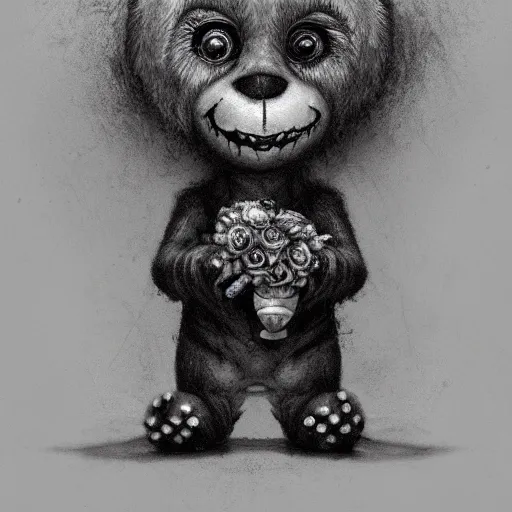 Image similar to michael karcz grunge drawing of a teddy bear . , in the style of corpse bride, loony toons style, horror themed, detailed, elegant, intricate, trending on artstation, 4k