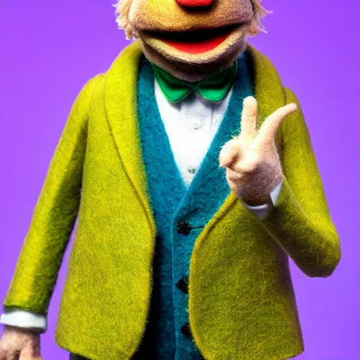 Image similar to alan partridge as a muppet. highly detailed felt. hyper real photo. 4 k.