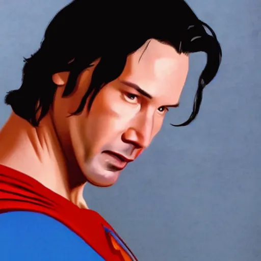 Image similar to keanu reeves as superman, highly detailed, 4 k