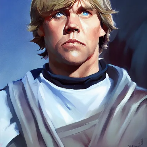 Prompt: greg manchess portrait painting of luke skywalker as overwatch character, medium shot, asymmetrical, profile picture, organic painting, sunny day, matte painting, bold shapes, hard edges, street art, trending on artstation, by huang guangjian and gil elvgren and sachin teng