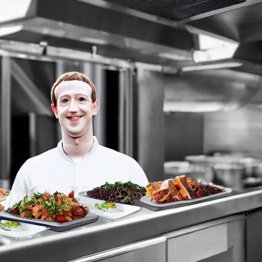 Prompt: Mark Zuckerberg as a restaurant chef EOS-1D, f/1.4, ISO 200, 1/160s, 8K, RAW, unedited, symmetrical balance, in-frame, Photoshop, Nvidia, Topaz AI