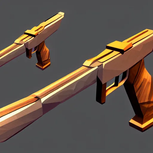 Prompt: low poly toon shading, double barrel shotgun, flat colors, low poly artstation