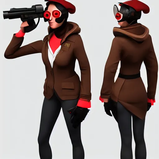 Image similar to spy from team fortress 2 as a woman, concept art, trending in artstation, artstationHD, artstationHQ, highly detailed, 4k