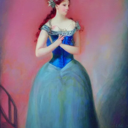 Image similar to portrait of a pink and blue queen. romanticism art