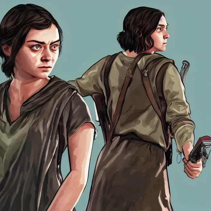 Prompt: arya stark in GTA5 art cover game cover illustration style