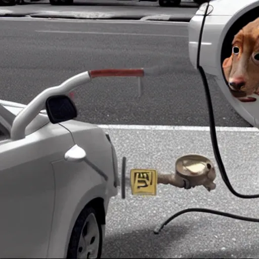 Image similar to hyperrealistic dobby siphoning gas from a car, cctv footage, real,