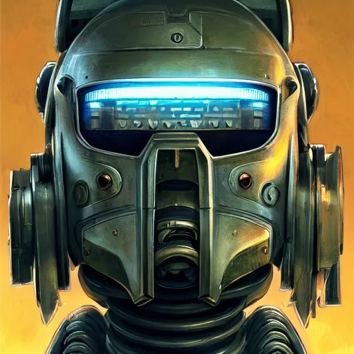 Image similar to the doomslayer as anthropomorphic smiling shiba inu a realistic scifi cyberpunk power armor robot, closeup portrait art by donato giancola and greg rutkowski, vintage retro scifi, realistic face, digital art, trending on artstation, symmetry