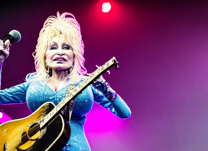 Image similar to photo still of dolly parton at the vans warped tour 2 0 1 8!!!!!!!! at age 3 6 years old 3 6 years of age!!!!!!!! stage diving into the crows, 8 k, 8 5 mm f 1. 8, studio lighting, rim light, right side key light