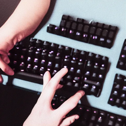 Prompt: Man holding a mechanical keyboard, close up portrait