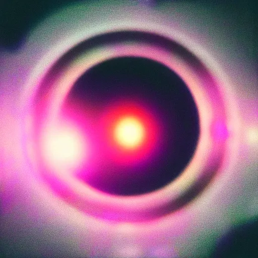 Image similar to polaroid photo of black hole in space, close up, futuristic light, trending on artstation, retro photography