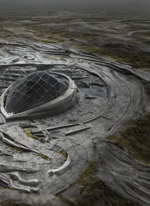 Image similar to bioremediation white mining tailing futuristic horizontal architecture in chuquicamata, epic, cinematic, hyperealistic, high detailed, corona render, hdr, ray tracing