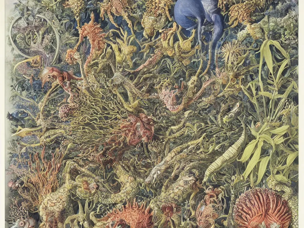 Image similar to The creature with a hundred eyes. Painting by Walton Ford, Ernst Haeckel, Maria Sibylla Merian