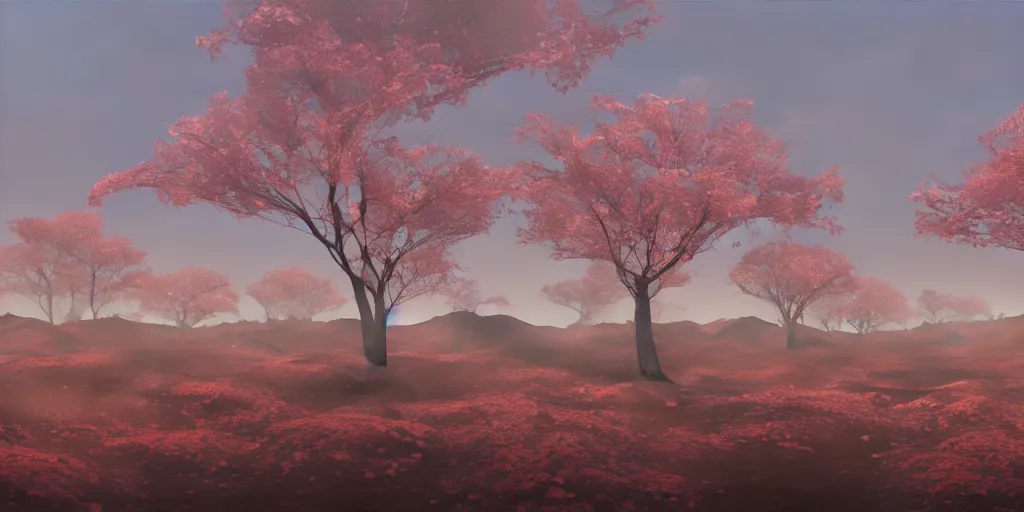 Prompt: A sakura grove on Mars, cinematic lighting, detailed oil painting, hyperrealistic, 8k