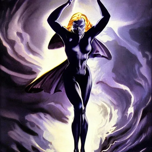 Image similar to ultra realistic portrait of a female silver surfer, as an outlaw, art by frank frazetta, vintage levi ’ s ad, stormy weather, dark vibes, 4 k, ultra realistic, highly detailed, epic lighting