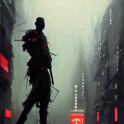 Prompt: a beautiful ukiyo painting of full body african cyberpunk blade runner, dramatic pose, wearing japanese techwear, detailed symmetrical, intricate complexity, concept art, by ismail inceoglu dragan bibin hans thoma greg rutkowski alexandros pyromallis nekro rene maritte illustrated, perfect face, fine details, realistic shaded, fine - face, pretty face