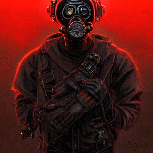 Image similar to commission of a man wearing a black helmet and a black gas mask,red glowing eyes,digital art,crazy detail,hyperdetailed,hyperrealistic,photorealistic,art by greg rutkowski,trevor henderson,artstation,deviantart,eerie,western comic style,comic,sharp lineart,half fire