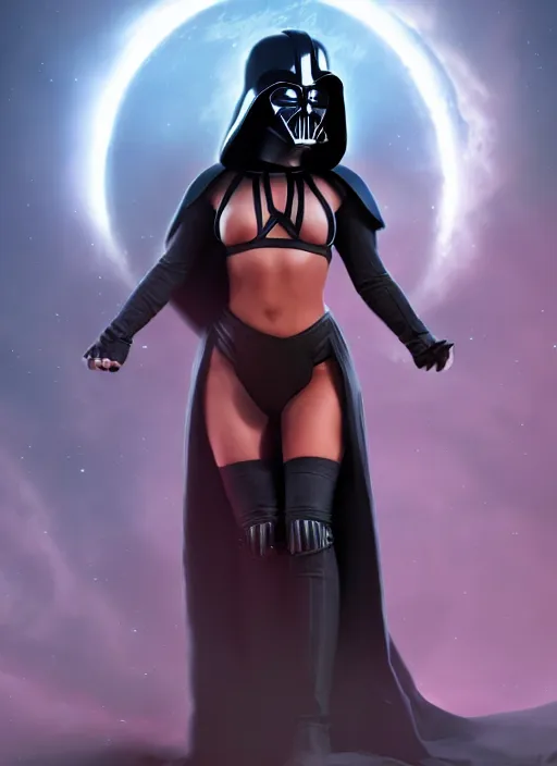 Prompt: Ariana Grande as an evil Sith lord trained by Darth Vader. Star Wars, artstation, Octane Render, photo realism character art by Artgerm