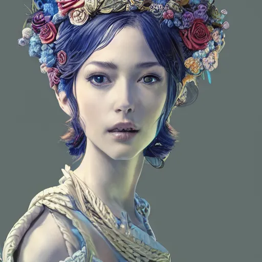 Prompt: the portrait of a blueberry that resembles an absurdly beautiful, graceful, elegant, sophisticated woman, an ultrafine hyperdetailed illustration by kim jung gi, irakli nadar, intricate linework, bright colors, octopath traveler, final fantasy, unreal engine 5 highly rendered, global illumination, radiant light, detailed and intricate environment