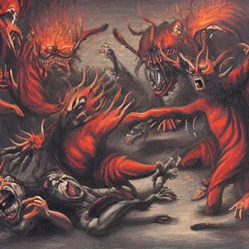 Prompt: demons dancing in hell