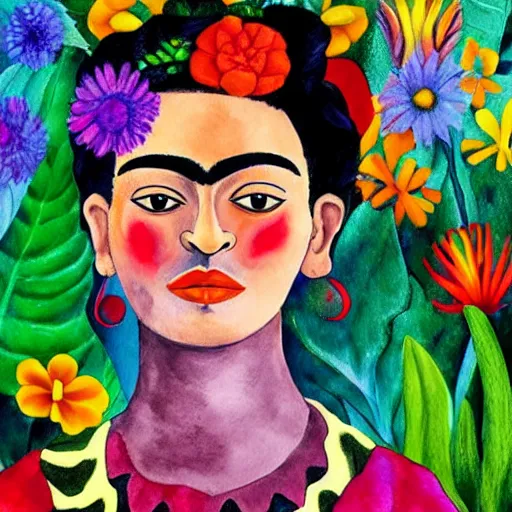 Image similar to painting of colorful wild flowers frida kahlo style in Watercolor