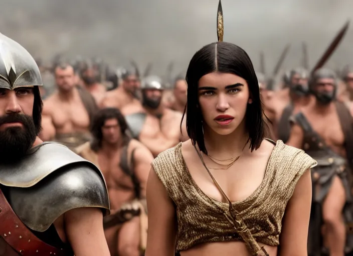 Image similar to film still of dua lipa as leonidas in 3 0 0 movie, 8 k