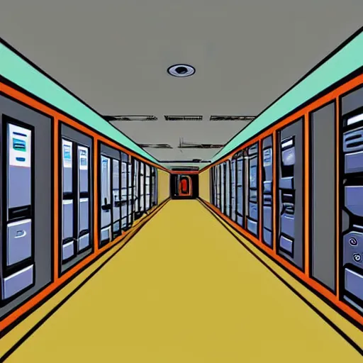 Image similar to a hallway including an apple lisa, commodore 6 4, ibm pc, nes, playstation 1, nokia 3 3 1 0, iphone and quantum computer, hd, concept art