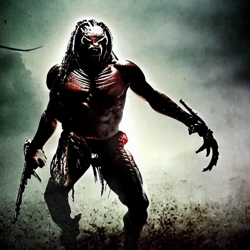 Image similar to predator from movie, full body picture, wide angle view, sci-fi, high definition details hyperrealistic, digital art, artstasion, deep depth of field