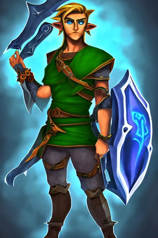 Image similar to an in game portrait of link from hades, hades art style.