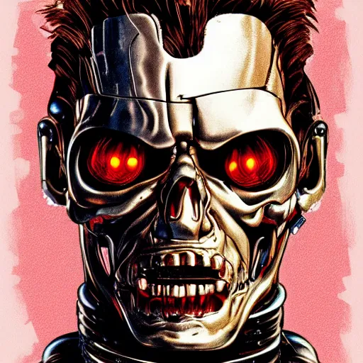 Image similar to terminator, wizard of oz, technicolour, lineart, higly detailed, artstation
