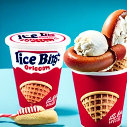 Image similar to promotional photo of an ice cream with hot dog taste,