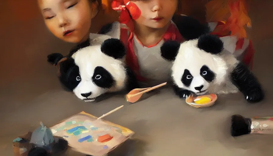 Image similar to little panda girl, creativity, oil painting by jama jurabaev, extremely detailed, brush hard, artstation, for aaa game, high quality, brush stroke