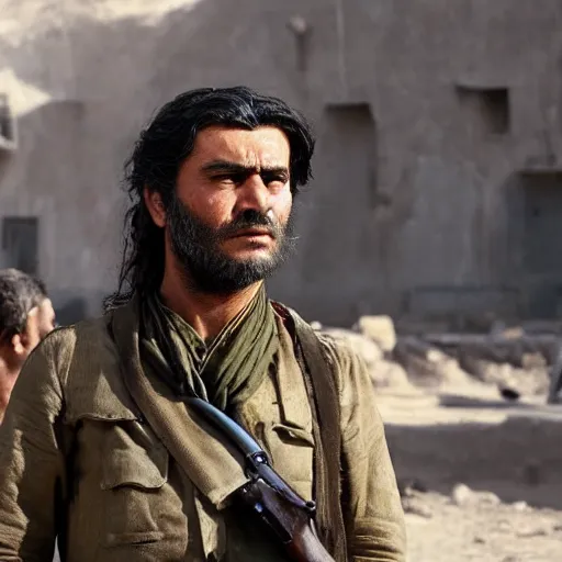 Image similar to kurdish communist in a movie directed by christopher nolan, movie still frame, promotional image, imax 7 0 mm footage