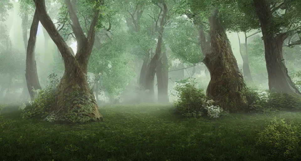 Image similar to Enchanted and magic forest, with Vray