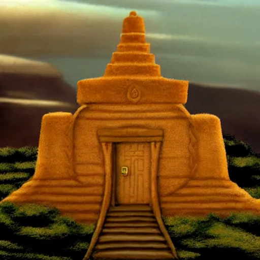 Prompt: A temple made of sand, in the style of Avatar: The Last Airbender