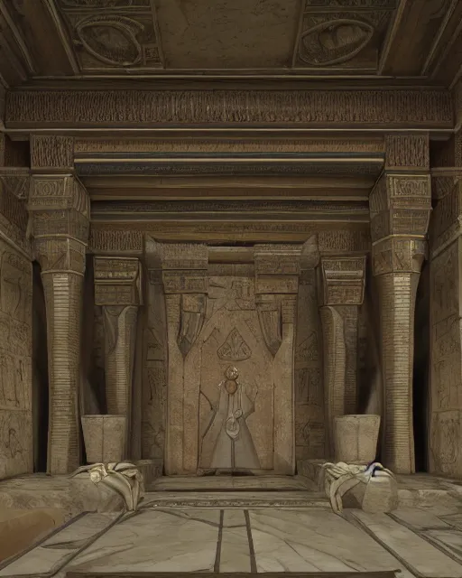 Prompt: greg rutkowski digital painting of an ornate and royal egyptian antechamber tomb, unreal engine, hyper realism, realistic shading, cinematic composition, blender render, octane render, hdr, detailed textures, photorealistic, ultrawide shot, 3 5 mm film