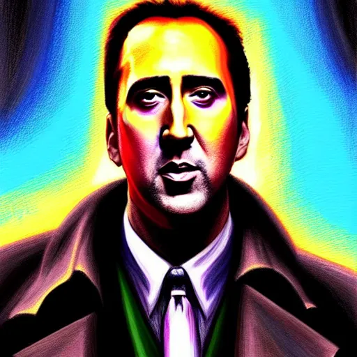 a vibrant painting, portrait of Nicholas Cage , disco | Stable ...