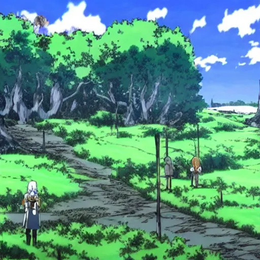 Prompt: beautiful landscape from Vindland Saga anime